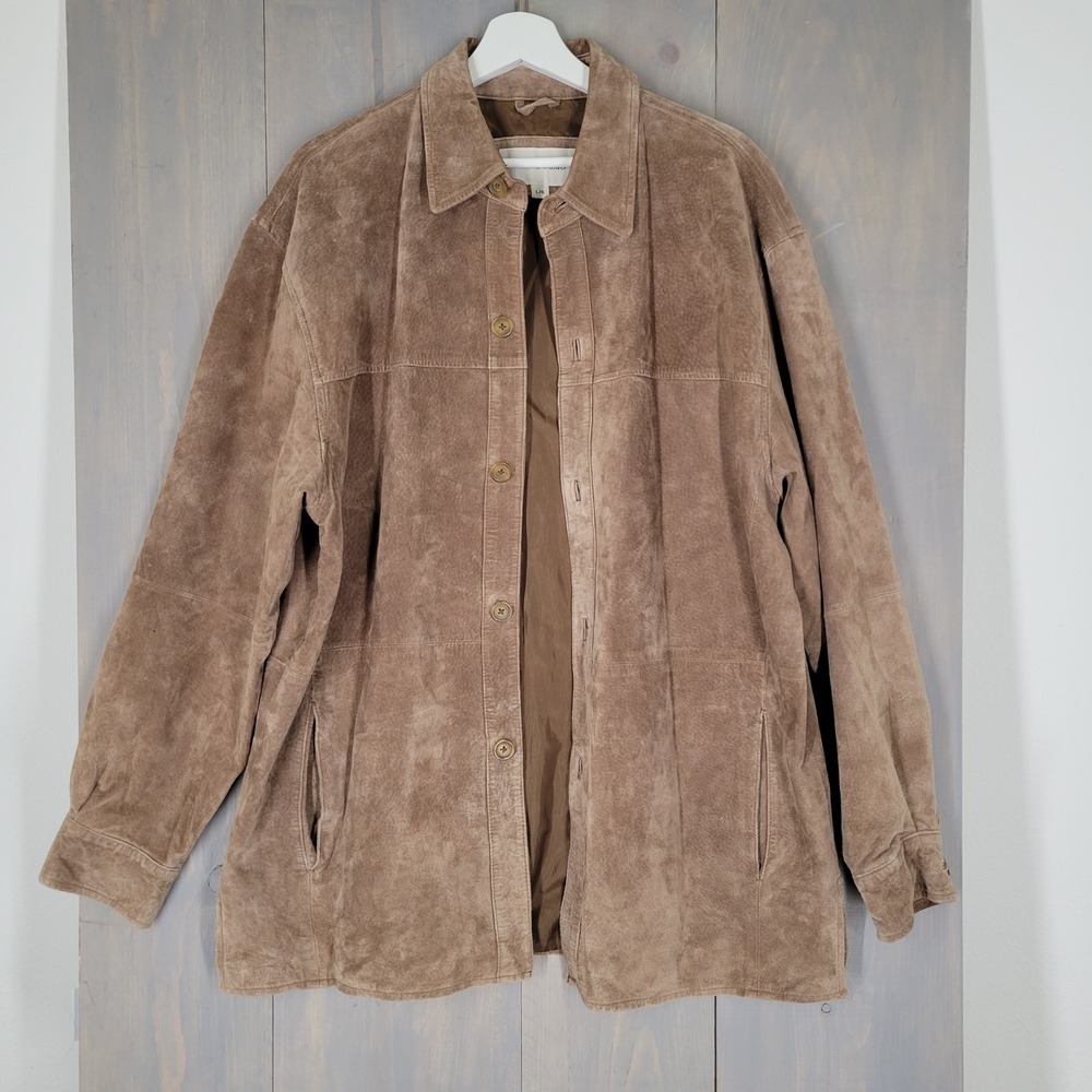 Pronto Uomo Suede Leather Jacket‎ Mens L Tan Brown Button Front Coat L/G
